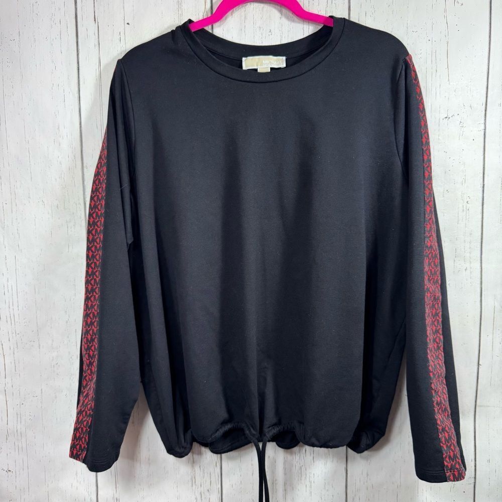 Michael Kors Sweatshirt Crewneck Athletic Long Sleeve Logo Black Red Drawstring